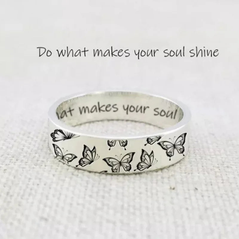 Vintage Do What Makes Your Soul Shine Letter Women's Rings Simple Carving Butterfly Pattern Rings for WomenPartyJewelryWholesale