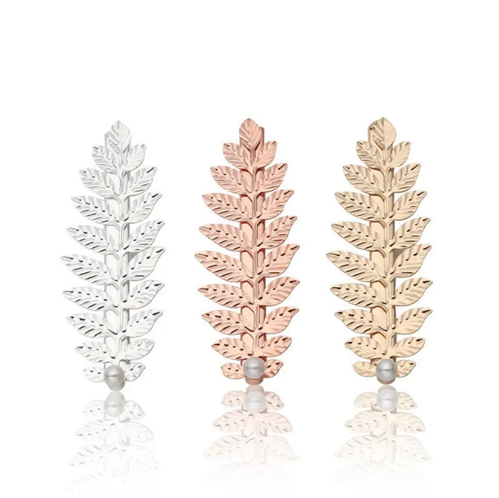 Western Hot Design Pearl Hairpin Leaf Shape Creative Metal Fashion Hair Clip For Trend Modern Women Accessory