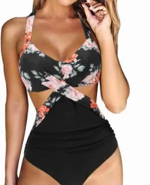 Women 2024 One Piece Swimsuit  Woman Swimsuit Cut Out One Piece Swimsuit Halter High Waist Beachwear Monokini Push Up