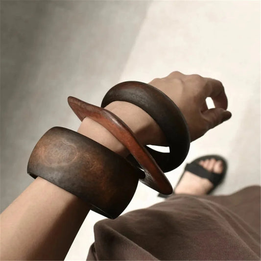 Women Elegant Natural Wood Square DIY Bracelet Coffee Girl Jewelry Ladies Geometric Wooden Bangles