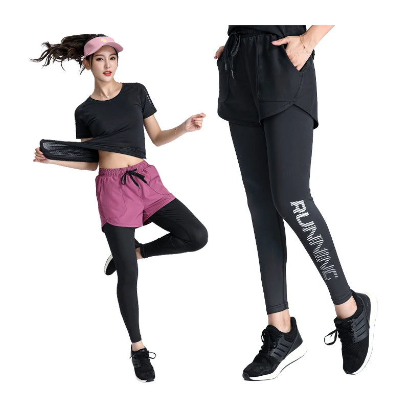 Women Running Trousers 2 In 1 Yoga Sports Fitness Leggings Quick Dry Jogger Training Sportpants High Waist Female Gym Pants