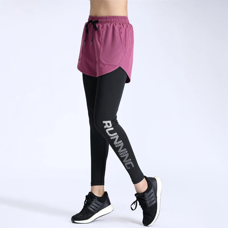 Women Running Trousers 2 In 1 Yoga Sports Fitness Leggings Quick Dry Jogger Training Sportpants High Waist Female Gym Pants