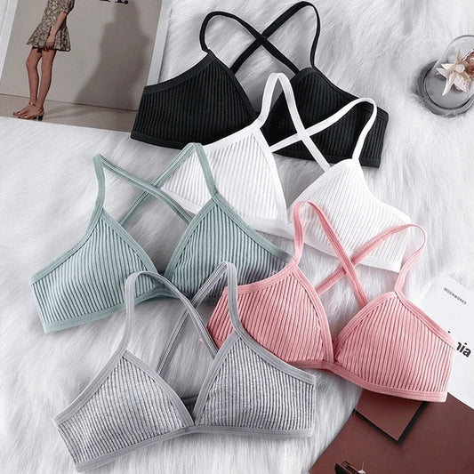 Women Sexy Thin Bras for Women Thin Sport Style Unlined Bralette Deep V Triangle Cup Cross Beauty Back Bra Lingerie Underwear