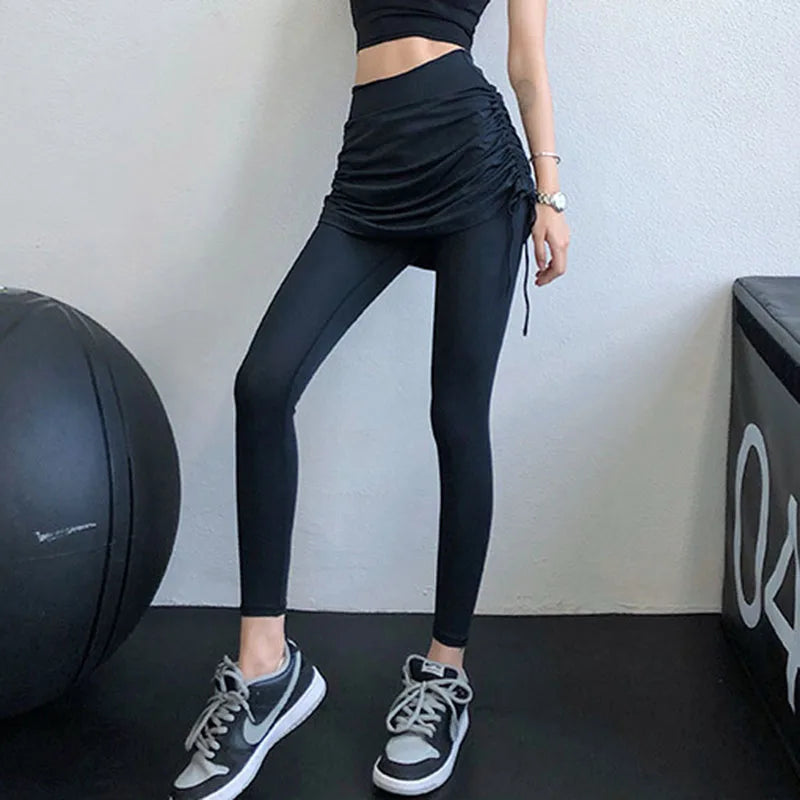 Women's High Waist Yoga Pants Fake Two Piece Sports Skirt And Pants Elastic Hip Lifting Slim Fit Gym Sports Leggings Yoga Wear