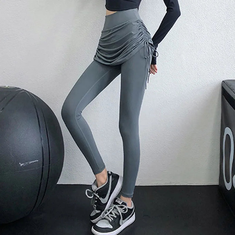 Women's High Waist Yoga Pants Fake Two Piece Sports Skirt And Pants Elastic Hip Lifting Slim Fit Gym Sports Leggings Yoga Wear