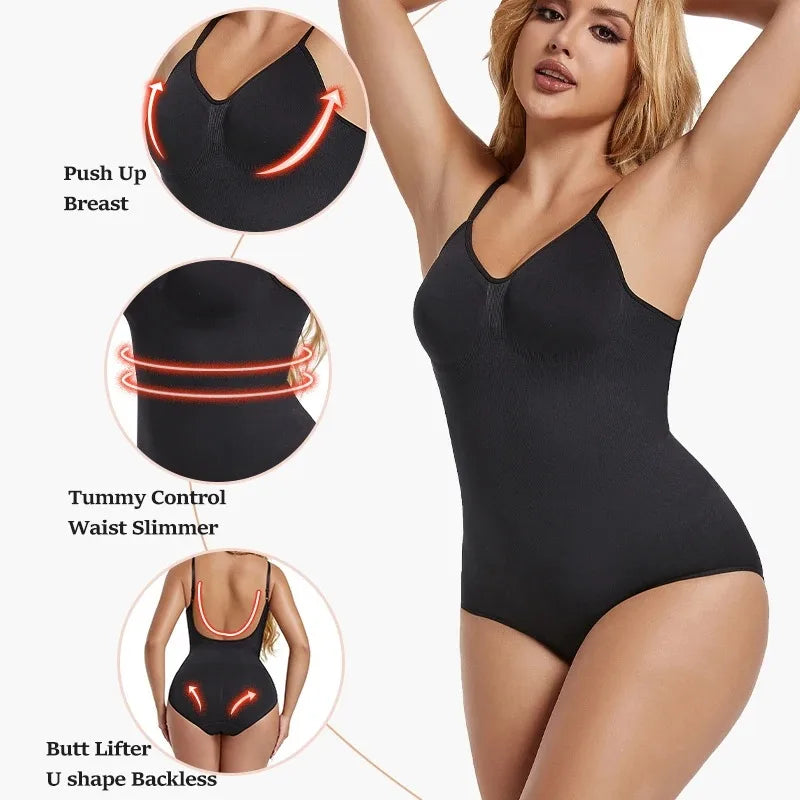 Womens Backless Bodysuits Seamless Shapewear Thong Butt Lifter Body Shaper Slimming Camisole Tops Tummy Control Corset