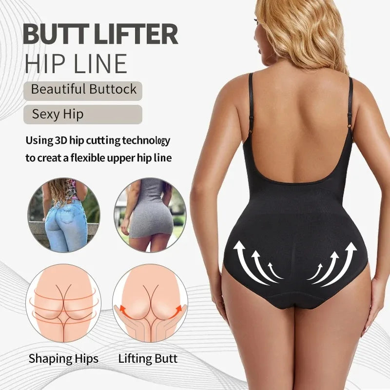 Womens Backless Bodysuits Seamless Shapewear Thong Butt Lifter Body Shaper Slimming Camisole Tops Tummy Control Corset