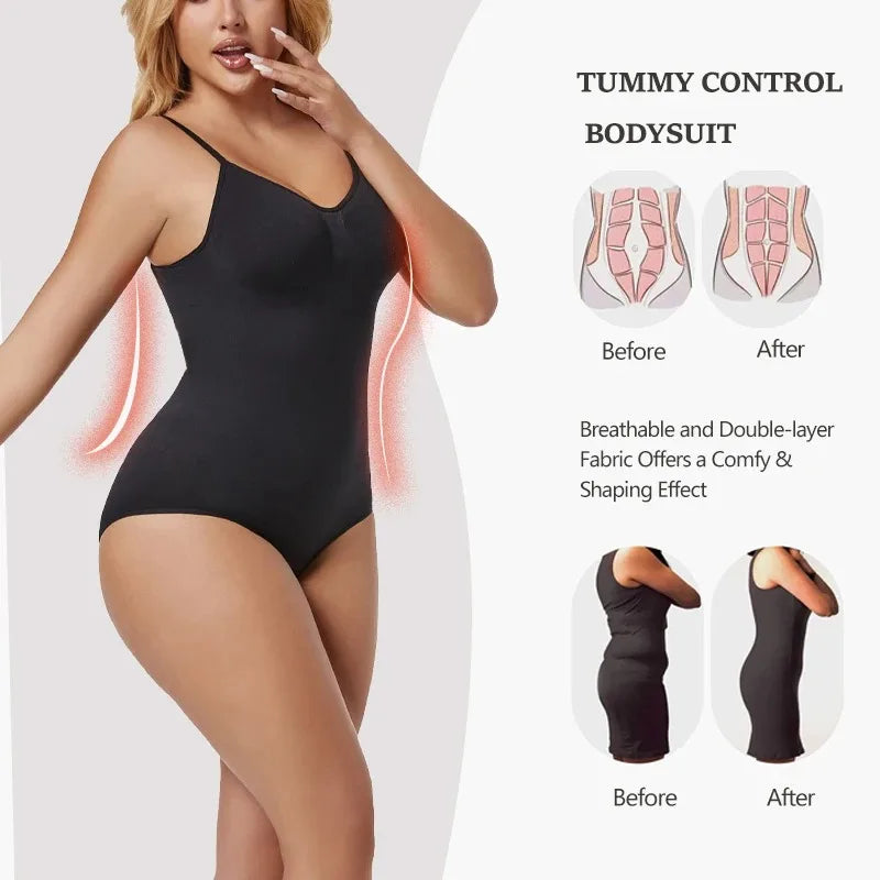 Womens Backless Bodysuits Seamless Shapewear Thong Butt Lifter Body Shaper Slimming Camisole Tops Tummy Control Corset