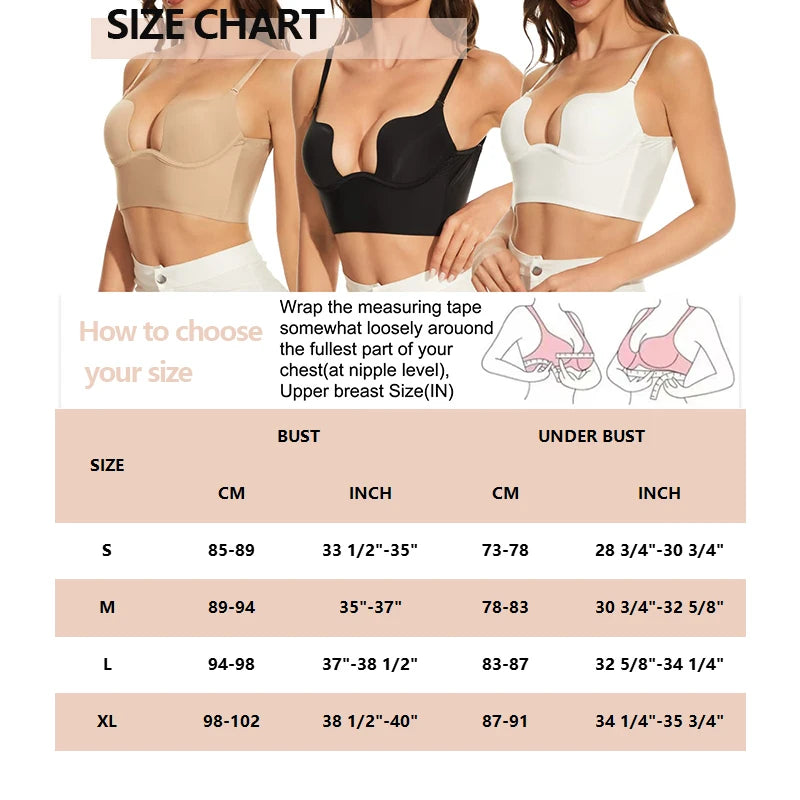 Womens Low Back Bra Wire Lifting Deep U Shaped Plunge Backless Bra with Multiway Convertible Clear Straps Body Shaper Lingeres