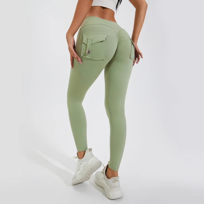 Yoga Pants Peach Butt Work Pocket Leggings Women's Sports Fitness Pants Hip Lifting Nude Quick Drying Light Yoga Clothes