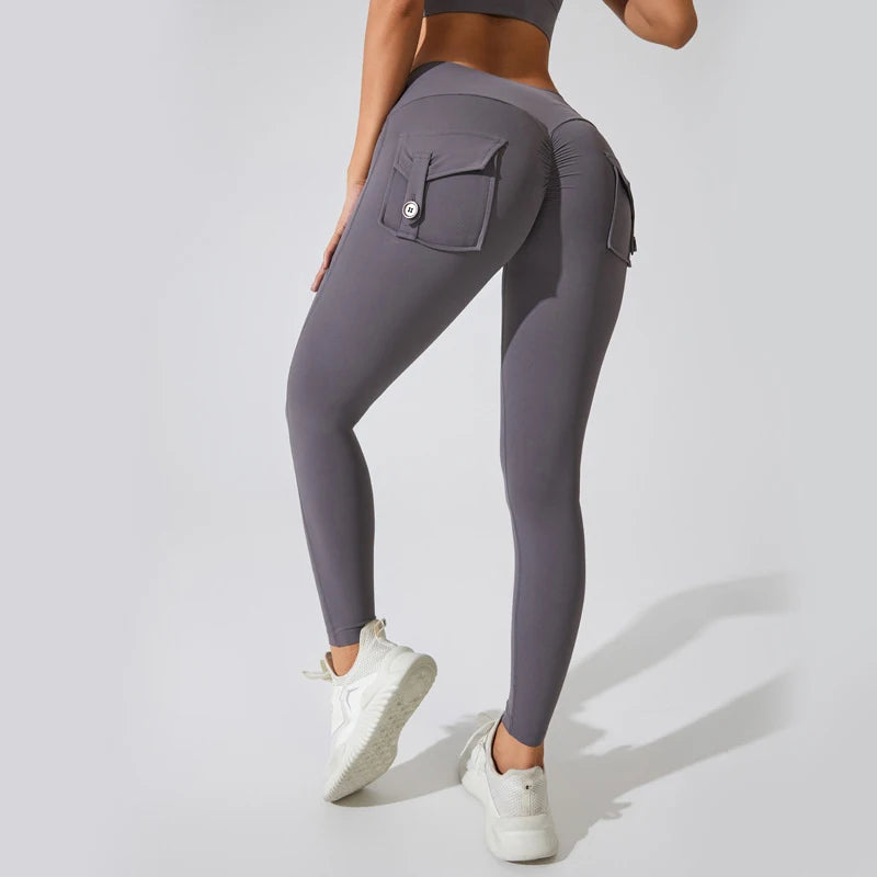 Yoga Pants Peach Butt Work Pocket Leggings Women's Sports Fitness Pants Hip Lifting Nude Quick Drying Light Yoga Clothes