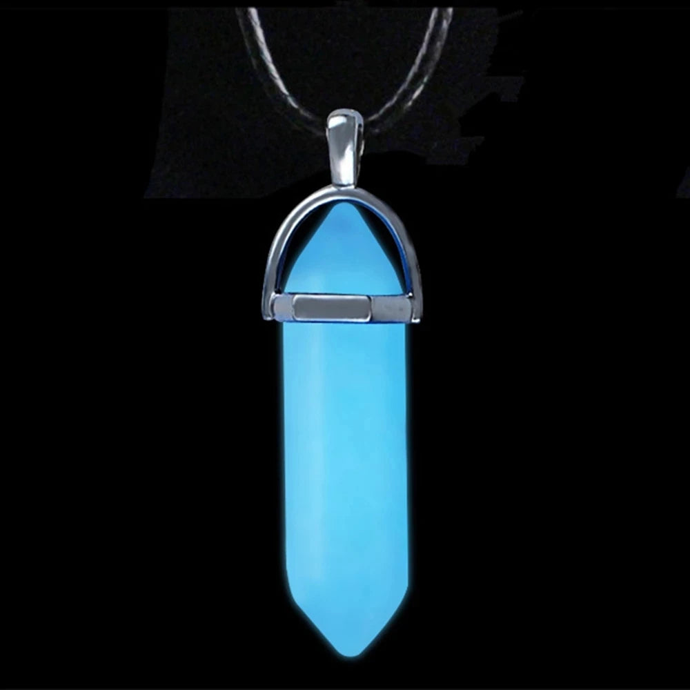 noctilucent glow stone necklace luminous stone fluorescent necklace hexagonal column crystal bullet stone leather necklace